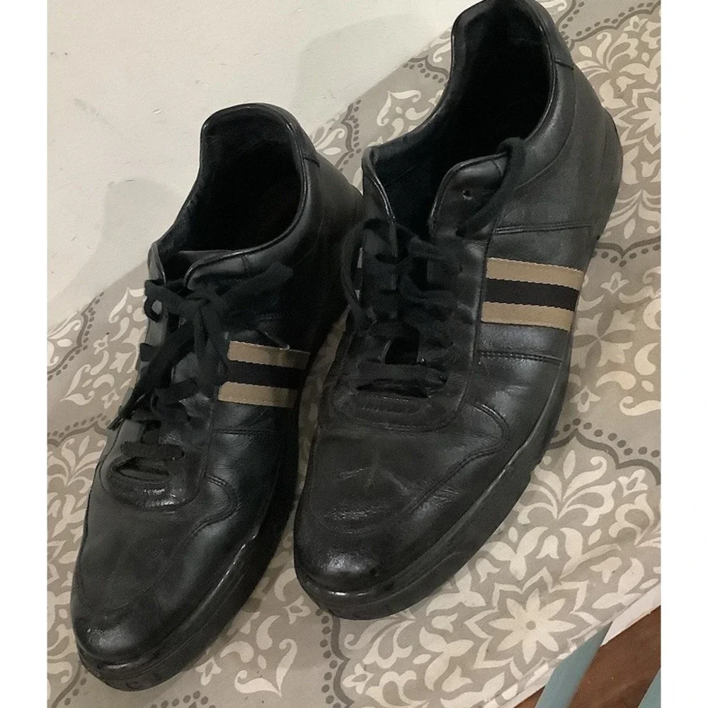Gucci Black Stripe Leather Lace Up Sneaker  Mens 11